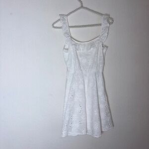Francesca's Eyelet Lace Mini Dress XS White Ruffle Open Tie Back Floral